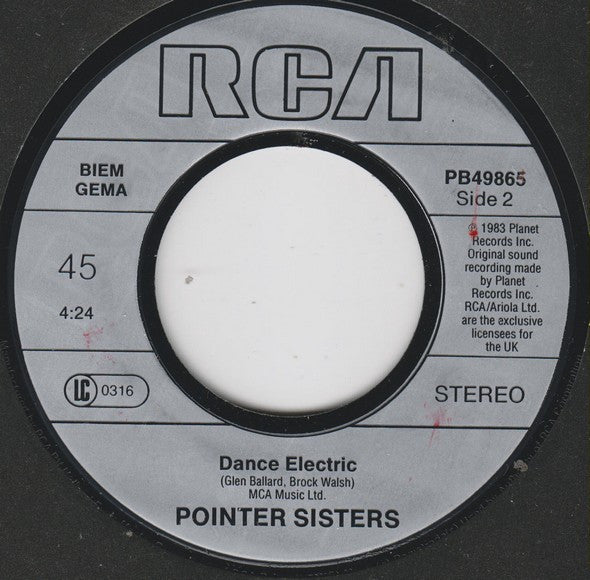 Pointer Sisters : Back In My Arms (7", Single)
