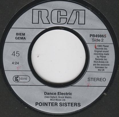 Pointer Sisters : Back In My Arms (7", Single)