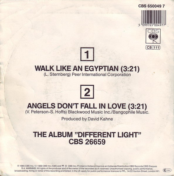 Bangles : Walk Like An Egyptian (7", Single)