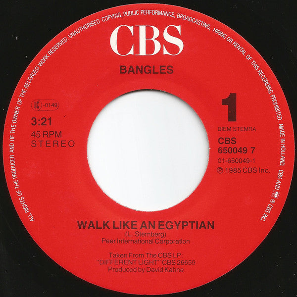 Bangles : Walk Like An Egyptian (7", Single)