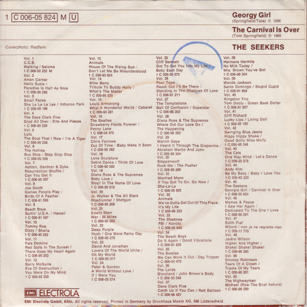 The Seekers : Georgy Girl / The Carnival Is Over (7", Single, RE)
