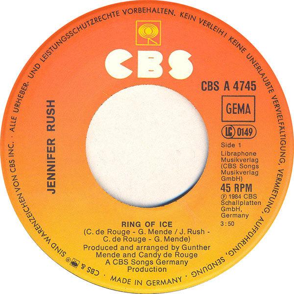 Jennifer Rush : Ring Of Ice (7", Single)