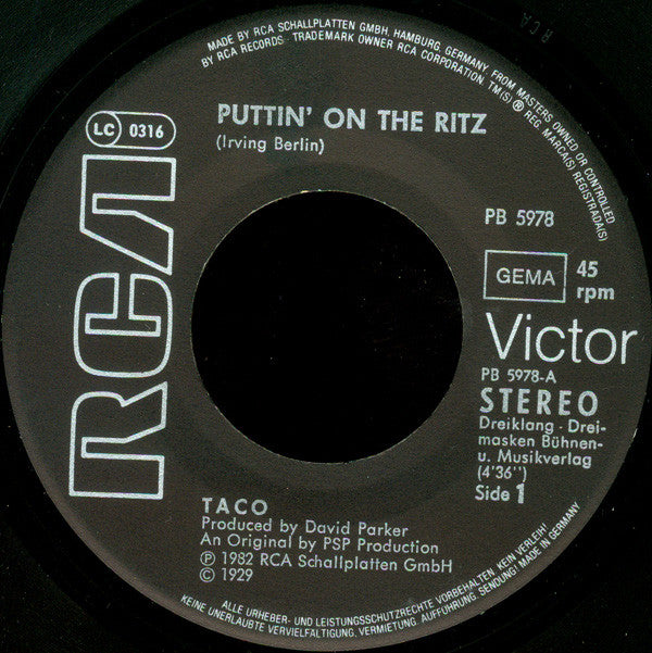 Taco : Puttin' On The Ritz (7", Single)