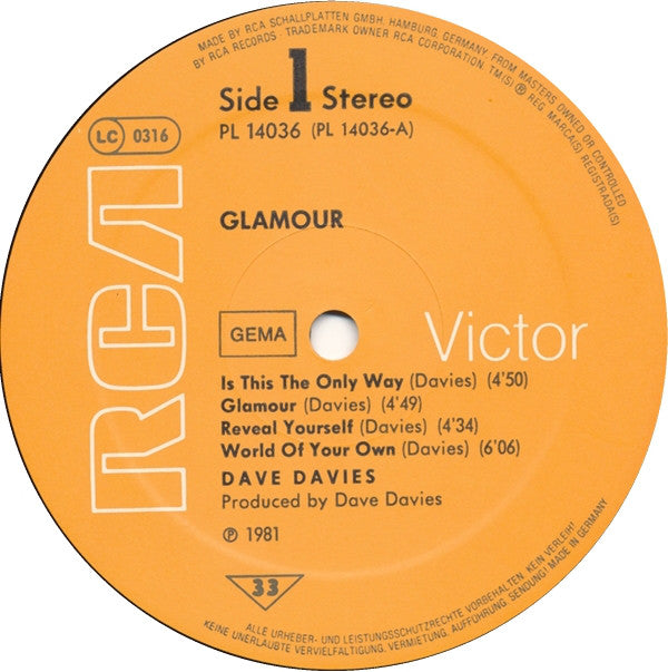 Dave Davies : Glamour (LP, Album)