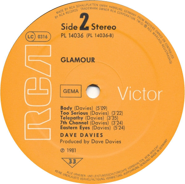 Dave Davies : Glamour (LP, Album)