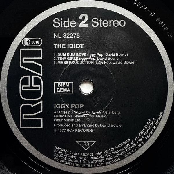 Iggy Pop : The Idiot (LP, Album, RE)