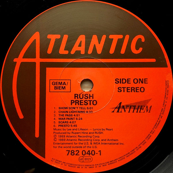 Rush : Presto (LP, Album)