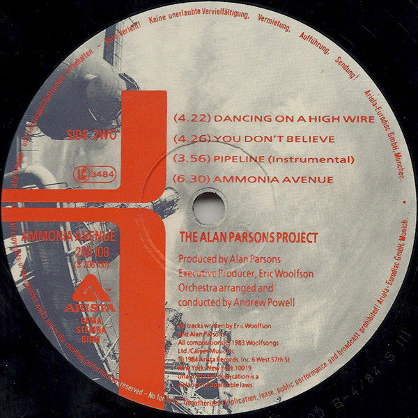The Alan Parsons Project : Ammonia Avenue (LP, Album, Son)