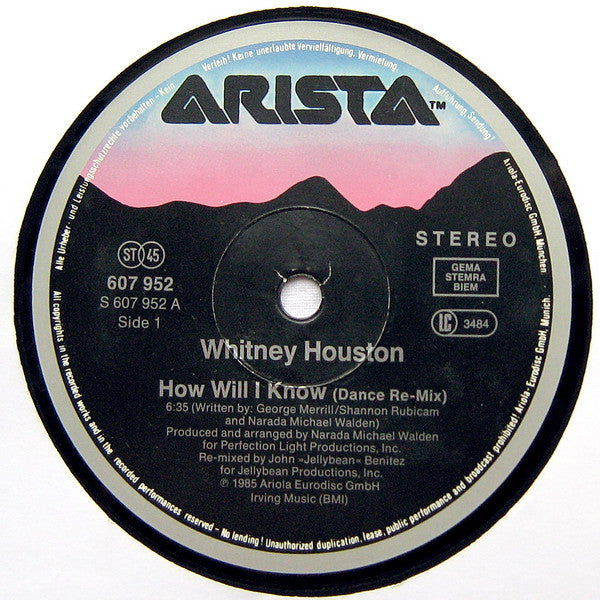 Whitney Houston : How Will I Know (John »Jellybean« Benitez-Remix) (12", Maxi)