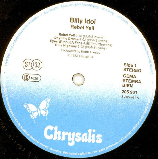 Billy Idol : Rebel Yell (LP, Album)