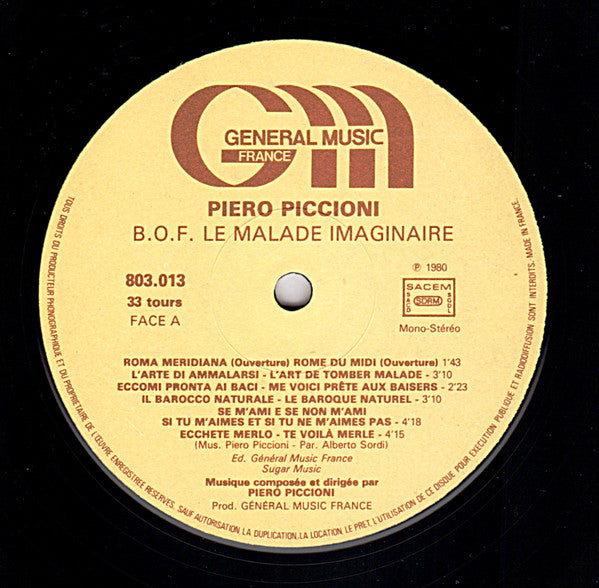 Piero Piccioni : Bande Originale du Film "Le Malade Imaginaire" (LP)