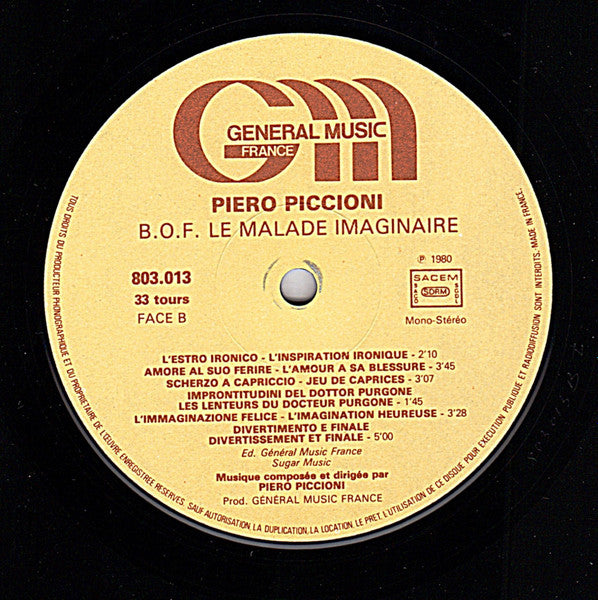 Piero Piccioni : Bande Originale du Film "Le Malade Imaginaire" (LP)