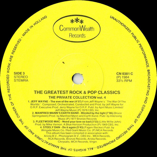 Various : The Greatest Rock And Pop Classics - The Private Collection Vol. 4 (2xLP, Comp, Gat)