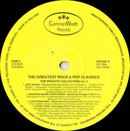Various : The Greatest Rock And Pop Classics - The Private Collection Vol. 4 (2xLP, Comp, Gat)