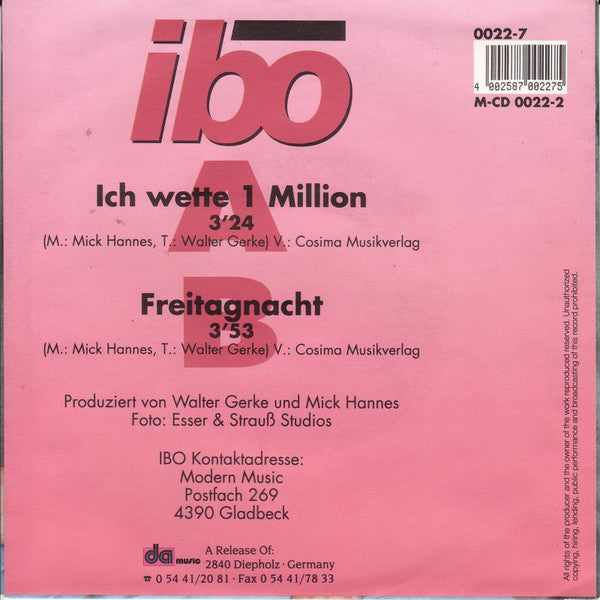 Ibo (2) : Ich Wette 1 Million (7", Single)