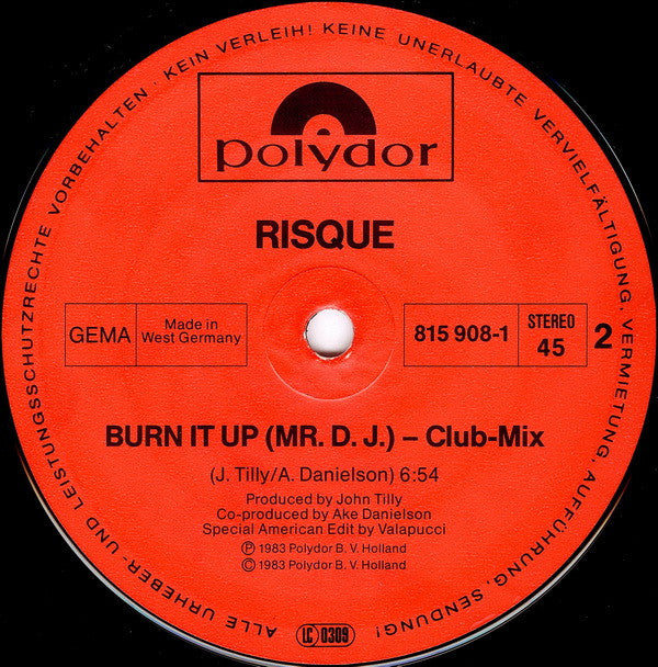 Risqué (2) : Burn It Up (Mr. D.J.) (12", Maxi)