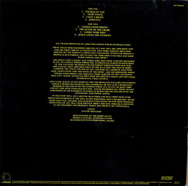 Iggy And The Stooges* : I'm Sick Of You (LP, Album)