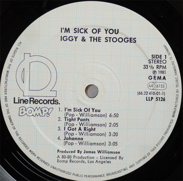 Iggy And The Stooges* : I'm Sick Of You (LP, Album)