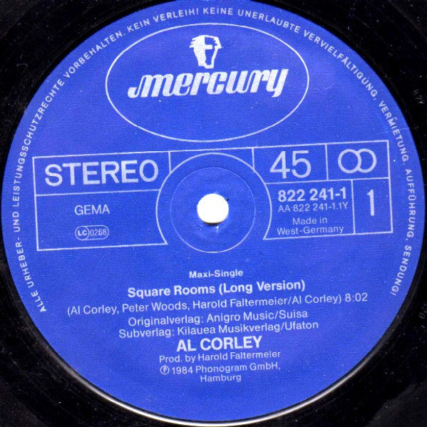 Al Corley : Square Rooms (Long Version) (12", Maxi)