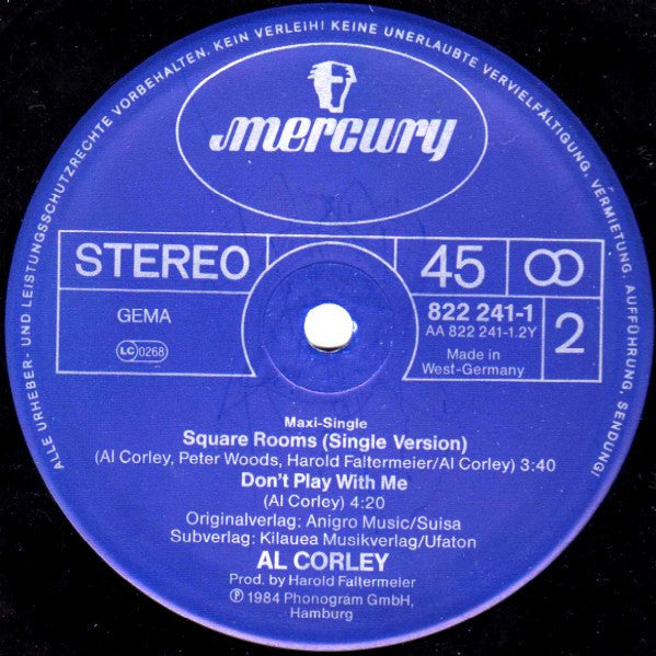 Al Corley : Square Rooms (Long Version) (12", Maxi)