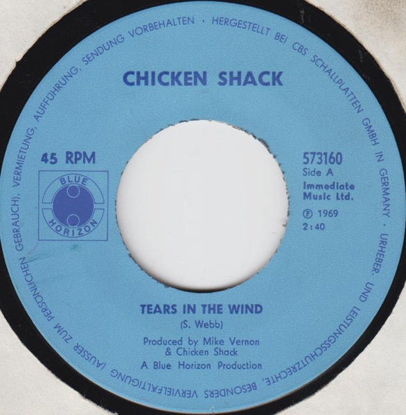 Chicken Shack : Tears In The Wind (7", Single, Mono)