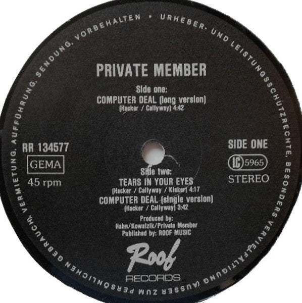 Private Member : Computer Deal / Tears In Your Eyes (12")