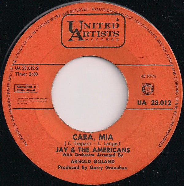 Jay & The Americans : Cara, Mia / When It's All Over (7", Single)