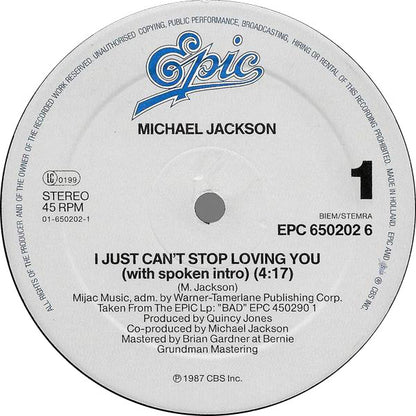 Michael Jackson : I Just Can't Stop Loving You (12", Maxi)
