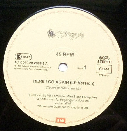 Whitesnake : Here I Go Again (12", Maxi)