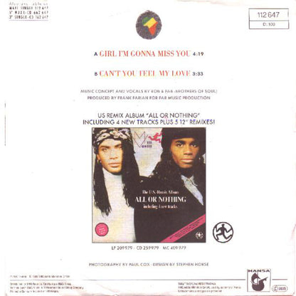 Milli Vanilli : Girl I'm Gonna Miss You (7", Single)
