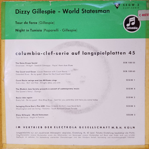 Dizzy Gillespie : World Statesman (7", EP, Mono)