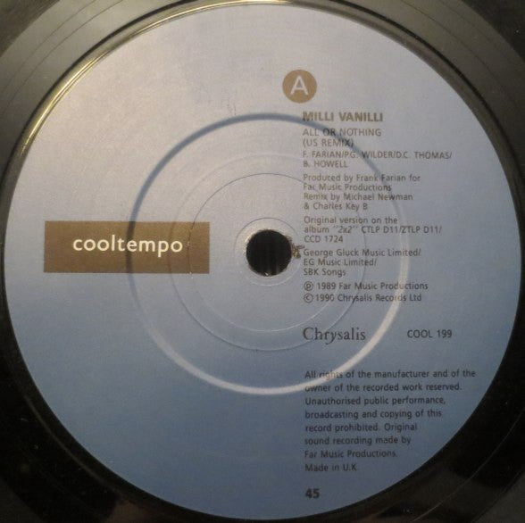 Milli Vanilli : All Or Nothing (US Remix) (7", Single, Pos)