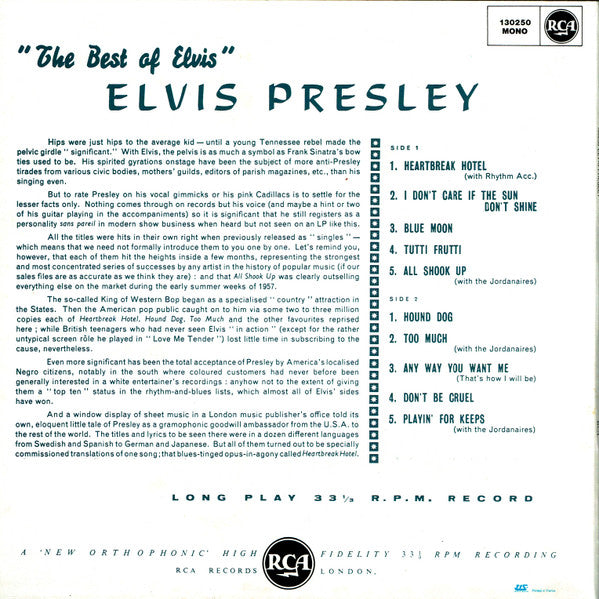 Elvis Presley : The Best Of Elvis (10", Comp, Mono, RE)