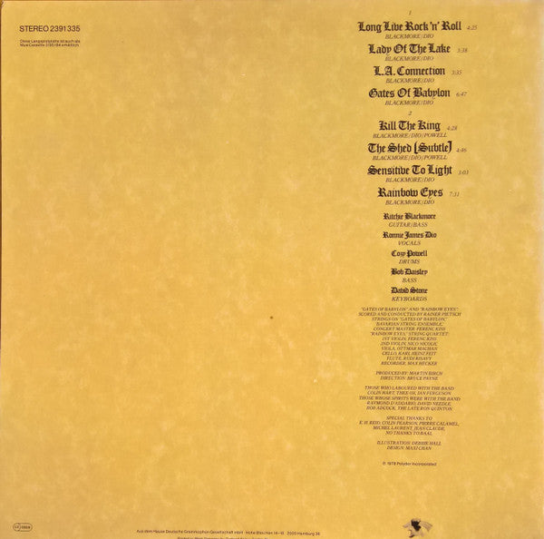 Rainbow : Long Live Rock 'N' Roll (LP, Album, Gat)