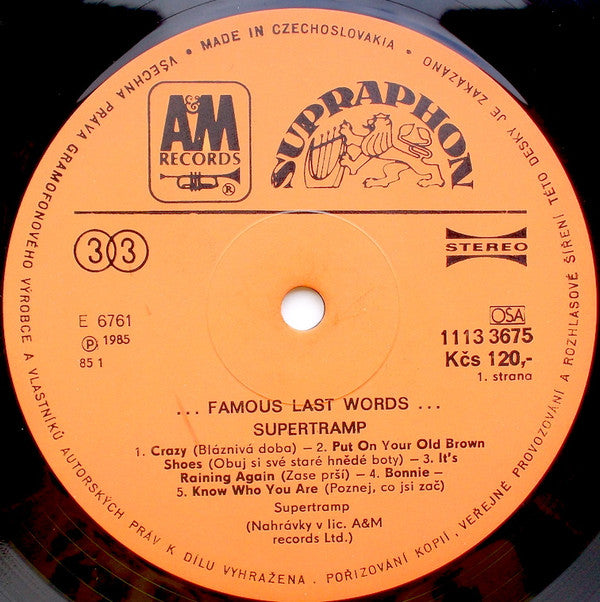 Supertramp : "...Famous Last Words..." (LP, Album, Ora)