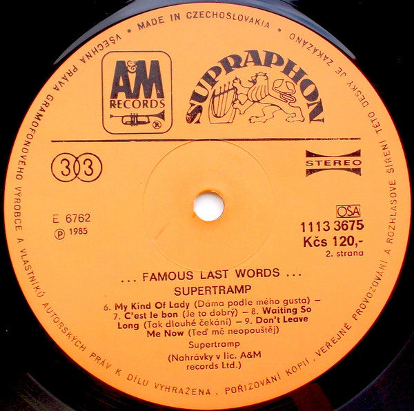 Supertramp : "...Famous Last Words..." (LP, Album, Ora)
