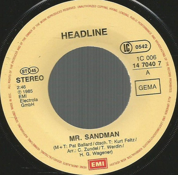 Headline (3) : Mr. Sandman (7", Single)