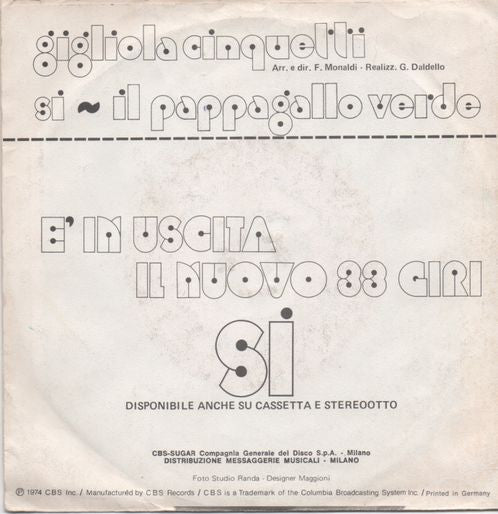 Gigliola Cinquetti : Sì (7", Single)