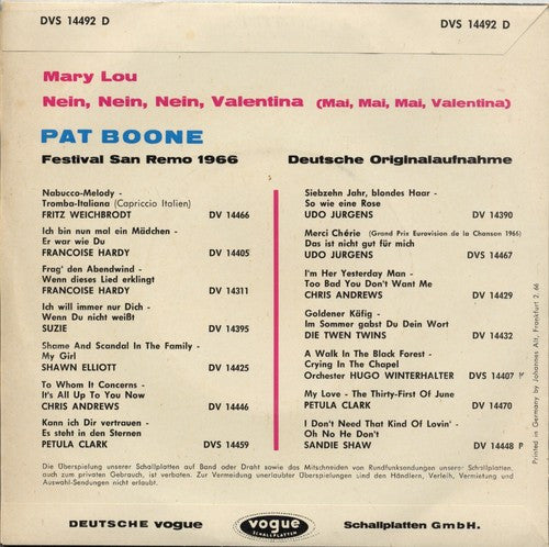 Pat Boone : Mary Lou / Nein, Nein, Nein, Valentina (Mai, Mai, Mai Valentina) (7", Single)