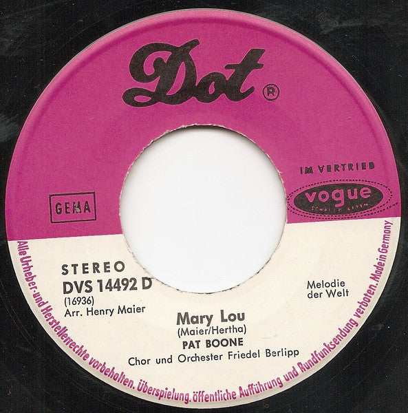 Pat Boone : Mary Lou / Nein, Nein, Nein, Valentina (Mai, Mai, Mai Valentina) (7", Single)