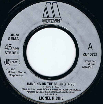 Lionel Richie : Dancing On The Ceiling (7", Single, Inj)