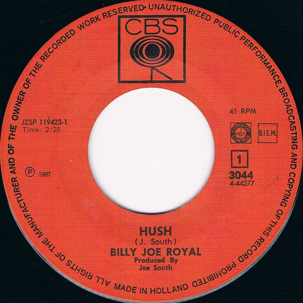 Billy Joe Royal : Hush (7", Single)