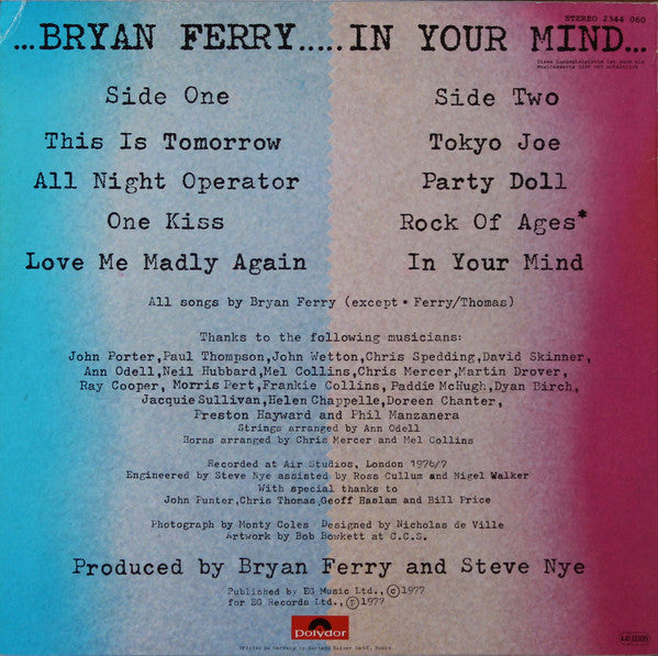 Bryan Ferry : In Your Mind (LP, Album, RP)