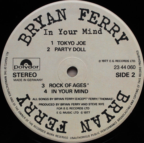 Bryan Ferry : In Your Mind (LP, Album, RP)
