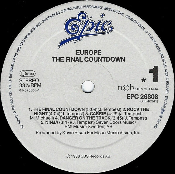 Europe (2) : The Final Countdown (LP, Album, Emb)
