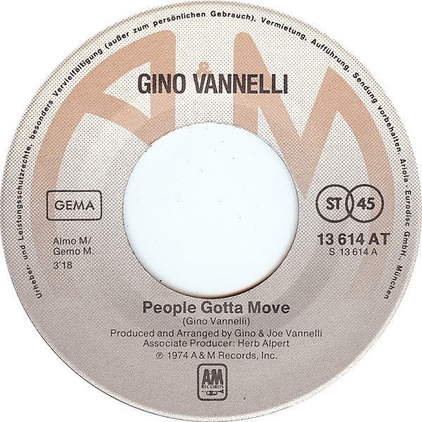 Gino Vannelli : People Gotta Move / Son Of A New York Gun (7", Single)