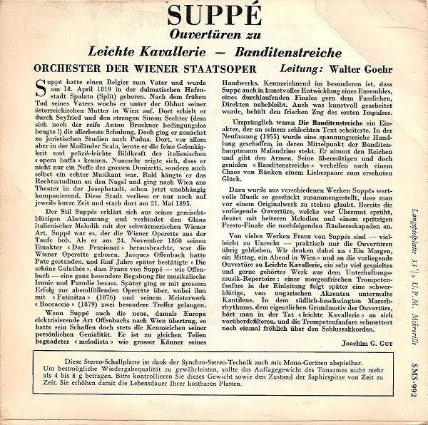 Franz von Suppé / Orchester Der Wiener Staatsoper - Leitung: Walter Goehr : Berühmte Ouvertüren - Leichte Kavallerie / Banditenstreiche (7")