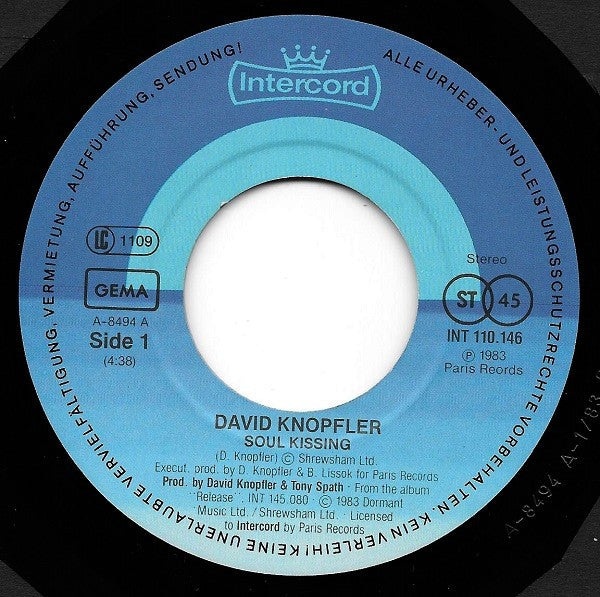 David Knopfler : Soul Kissing (7", Single)