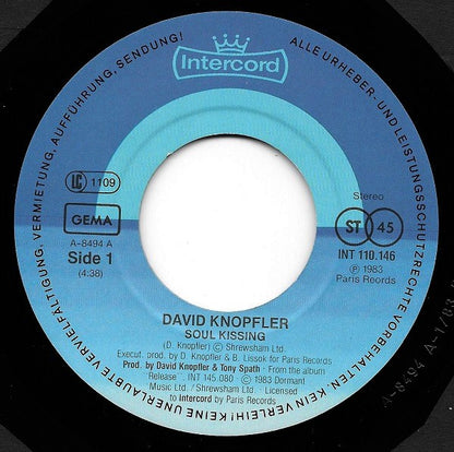 David Knopfler : Soul Kissing (7", Single)