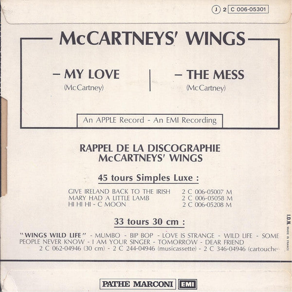 McCartney's Wings* : My Love (7", Single)